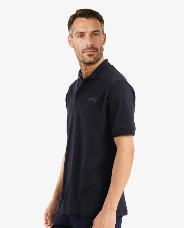 Rare Rabbit Men Laur Black Cotton Fabric Short Sleeve Printed Collar HD Print Branded Plain Polo