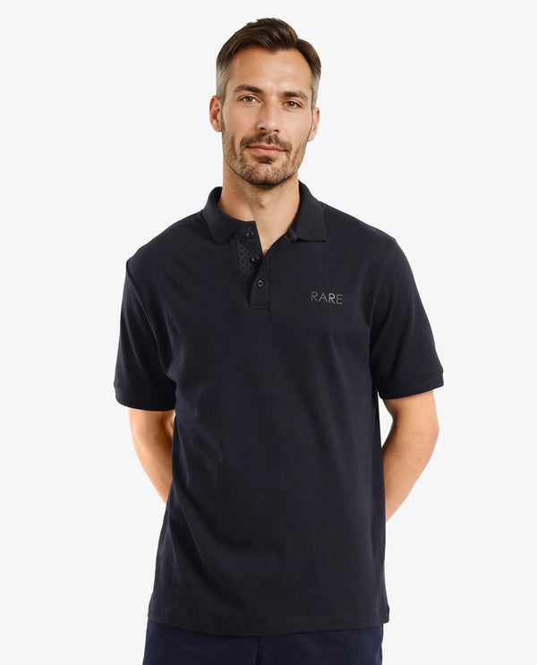 Rare Rabbit Men Laur Black Cotton Fabric Short Sleeve Printed Collar HD Print Branded Plain Polo