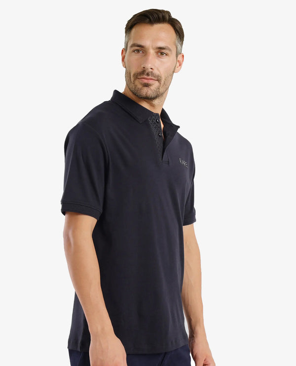 Rare Rabbit Men Laur Black Cotton Fabric Short Sleeve Printed Collar HD Print Branded Plain Polo