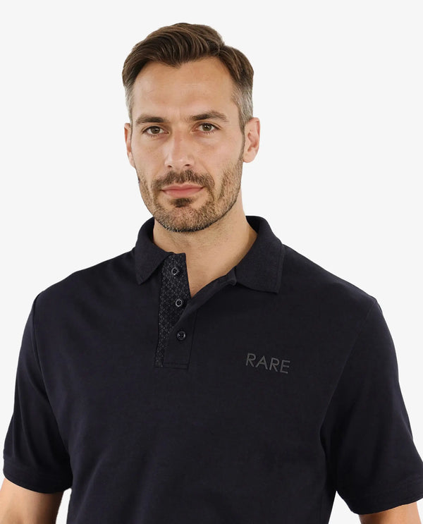 Rare Rabbit Men Laur Black Cotton Fabric Short Sleeve Printed Collar HD Print Branded Plain Polo