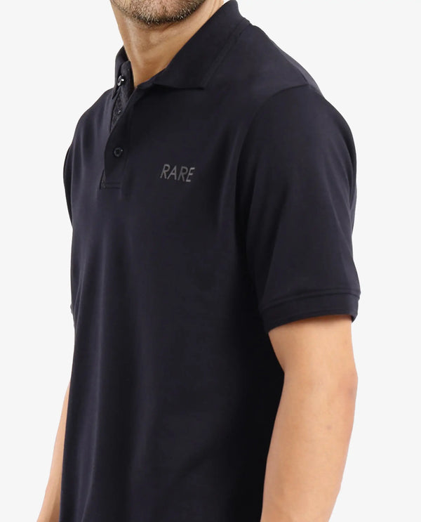 Rare Rabbit Men Laur Black Cotton Fabric Short Sleeve Printed Collar HD Print Branded Plain Polo