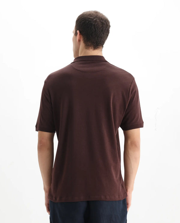 Rare Rabbit Men Laur Dark Brown Cotton Fabric Short Sleeve Printed Collar HD Print Branded Plain Polo