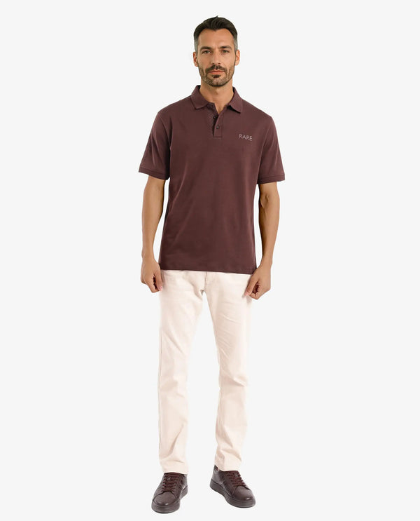 Rare Rabbit Men Laur Dark Brown Cotton Fabric Short Sleeve Printed Collar HD Print Branded Plain Polo