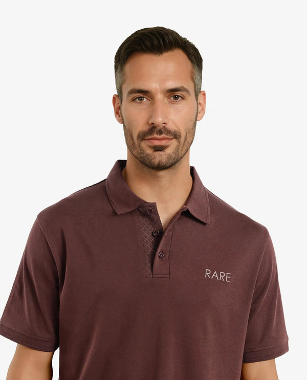Rare Rabbit Men Laur Dark Brown Cotton Fabric Short Sleeve Printed Collar HD Print Branded Plain Polo