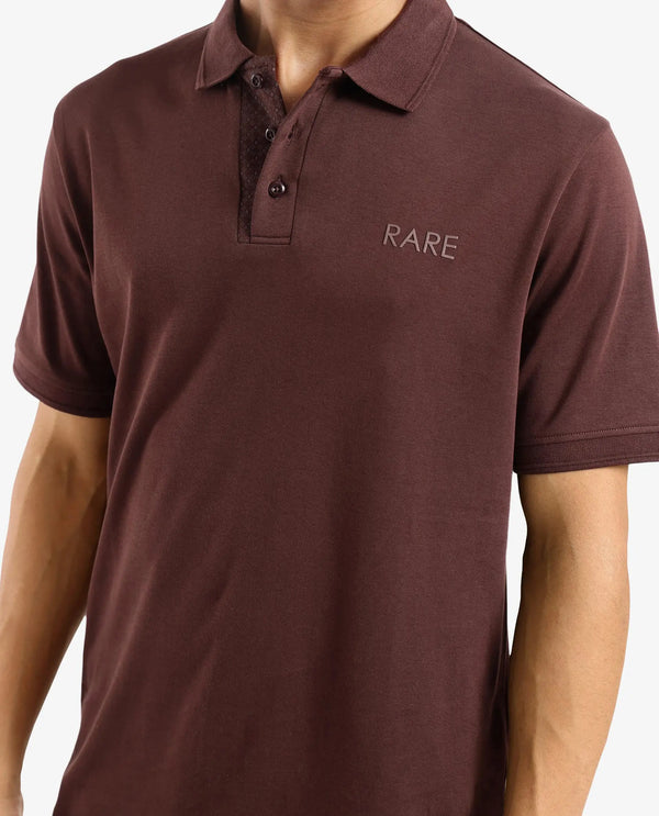 Rare Rabbit Men Laur Dark Brown Cotton Fabric Short Sleeve Printed Collar HD Print Branded Plain Polo