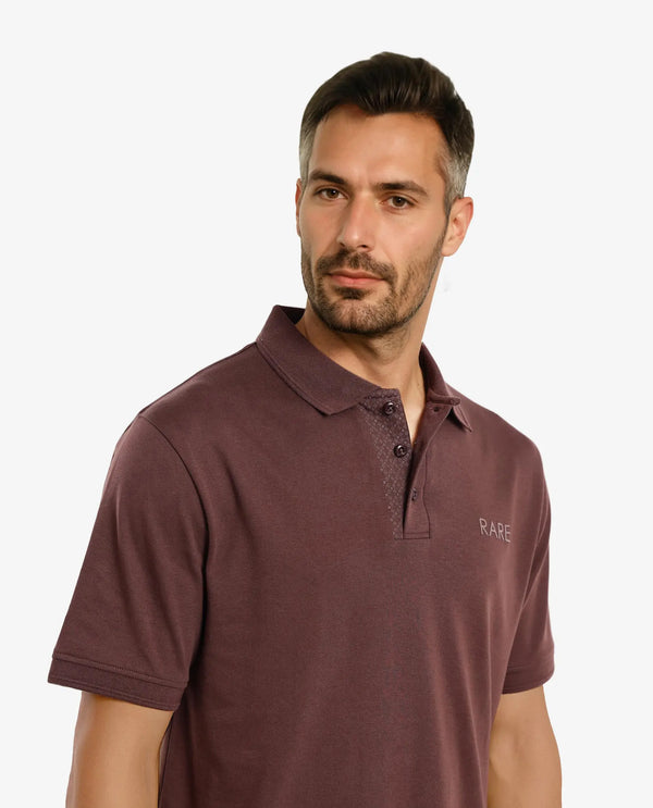 Rare Rabbit Men Laur Dark Brown Cotton Fabric Short Sleeve Printed Collar HD Print Branded Plain Polo