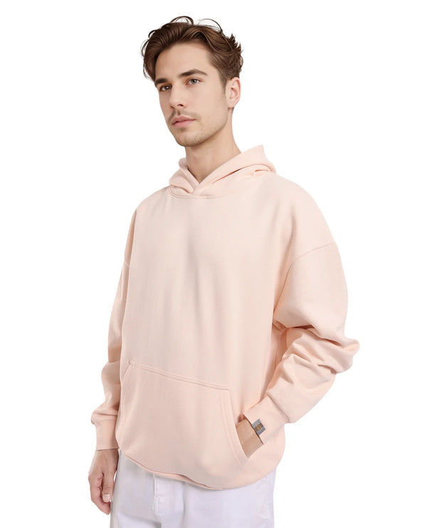 Rare Rabbit Men Laurl Light Pink Cotton Polyester Fabric Full Sleeve Hooded Boxy Fit Puff Printed Sweatshirt