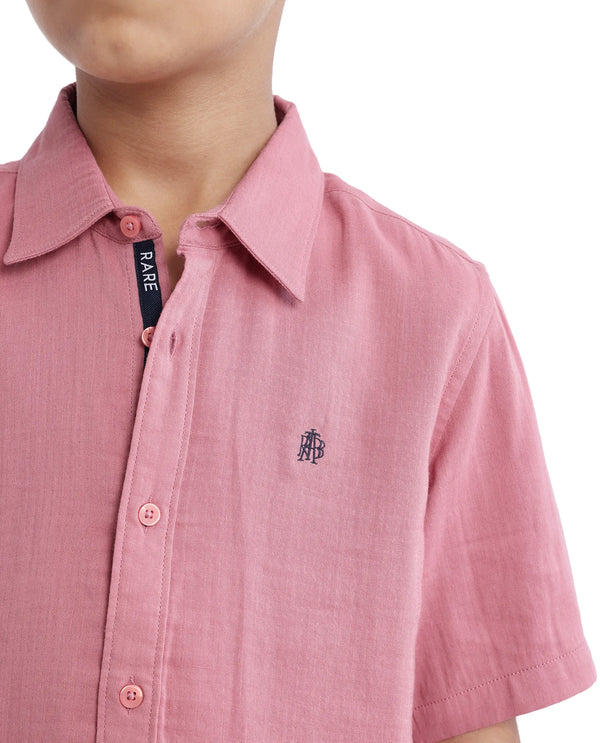 Rare Ones Kids Layerr Hs-K Dusky Pink Cotton Half Sleeve Spread Collar Solid Shirt