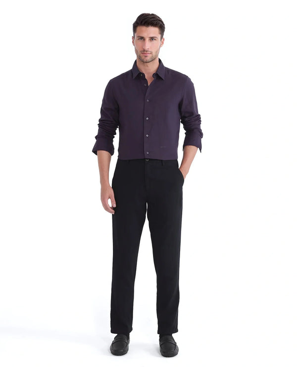 Rare Rabbit Men Layerr Ls-25 Purple Cotton Fabric Full Sleeves Collared Neck Button Closure Plain Shirt