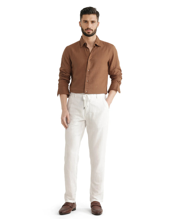 Rare Rabbit Men Layerr Ls-25 Brown Cotton Fabric Full Sleeve Collared Neck Button Closure Plain Shirt
