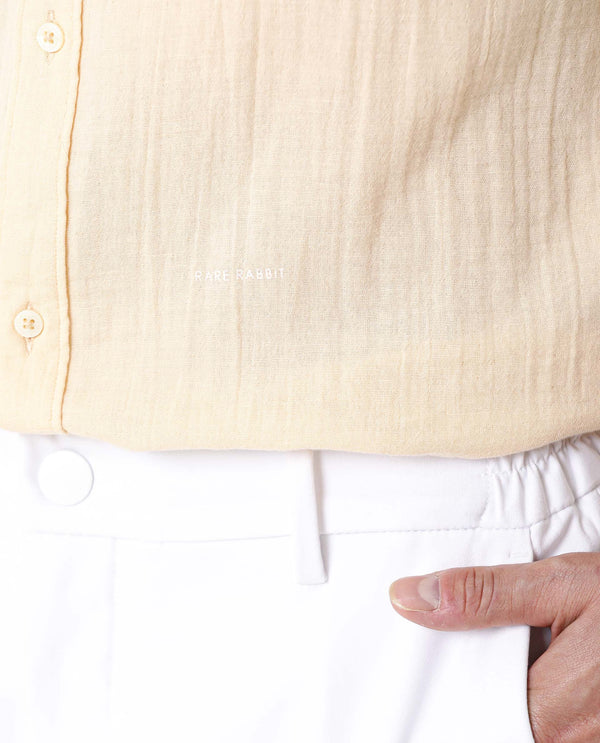 Rare Rabbit Men's Layers Beige Cotton Double Layer Seer Sucker Fabric Full Sleeves Solid Shirt
