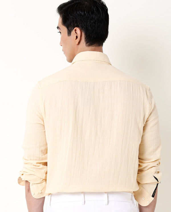 Rare Rabbit Men's Layers Beige Cotton Double Layer Seer Sucker Fabric Full Sleeves Solid Shirt