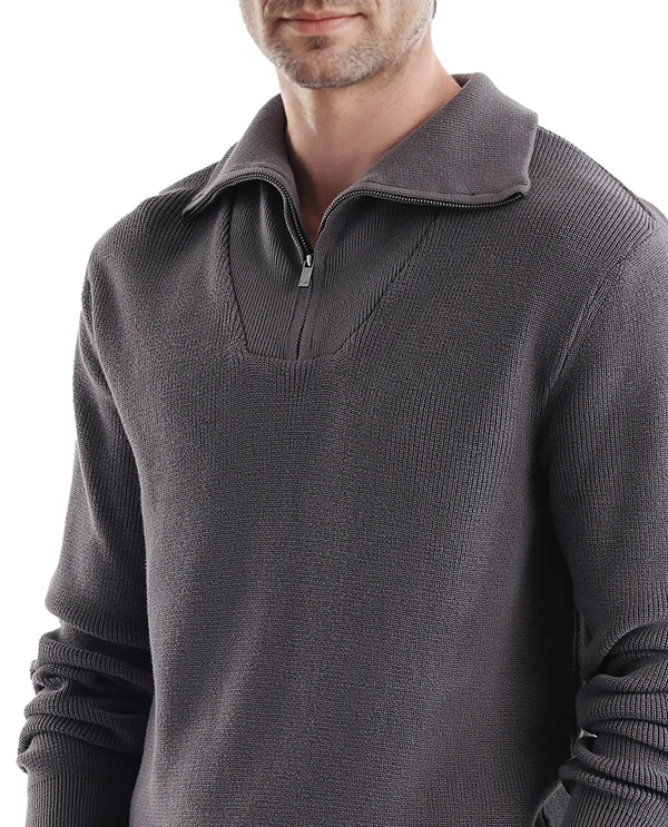 Rare Rabbit Men's Laz Grey Cotton Blend Full Sleeve Broad Collar Zipper Closure Regular Fit Solid Sweater