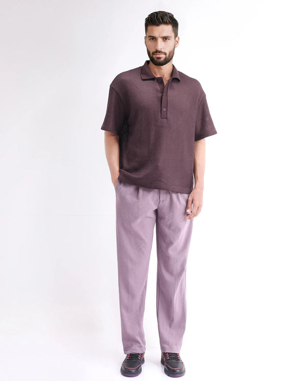 Rare Rabbit Men's Lbiza Maroon Cotton Fabric Short Sleeve Collared Neck Button Closure Knitted Shirt