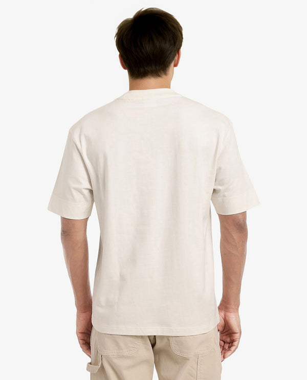 Rare Rabbit Men Lea Off White Cotton Fabric Short Sleeve Crew Neck Oversized Fit Graphic Flock Print T-Shirt