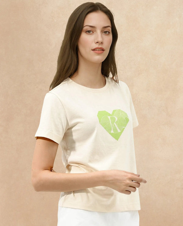 Rareism Women Lee Light Beige Cotton Poly Fabric Short Sleeve Crew Neck Solid T-Shirt