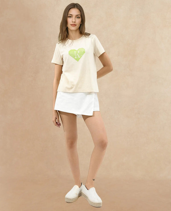 Rareism Women Lee Light Beige Cotton Poly Fabric Short Sleeve Crew Neck Solid T-Shirt