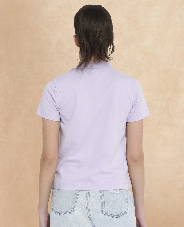 Rareism Women Lee Pastel Purple Cotton Poly Fabric Short Sleeve Crew Neck Solid T-Shirt