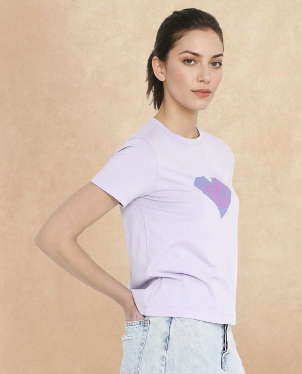 Rareism Women Lee Pastel Purple Cotton Poly Fabric Short Sleeve Crew Neck Solid T-Shirt