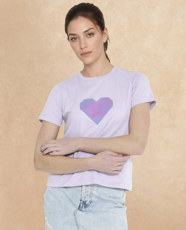 Rareism Women Lee Pastel Purple Cotton Poly Fabric Short Sleeve Crew Neck Solid T-Shirt