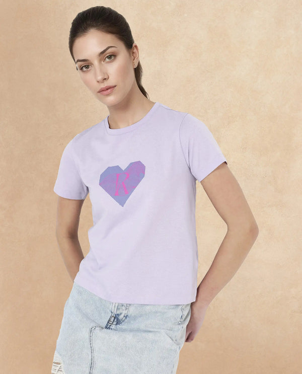 Rareism Women Lee Pastel Purple Cotton Poly Fabric Short Sleeve Crew Neck Solid T-Shirt