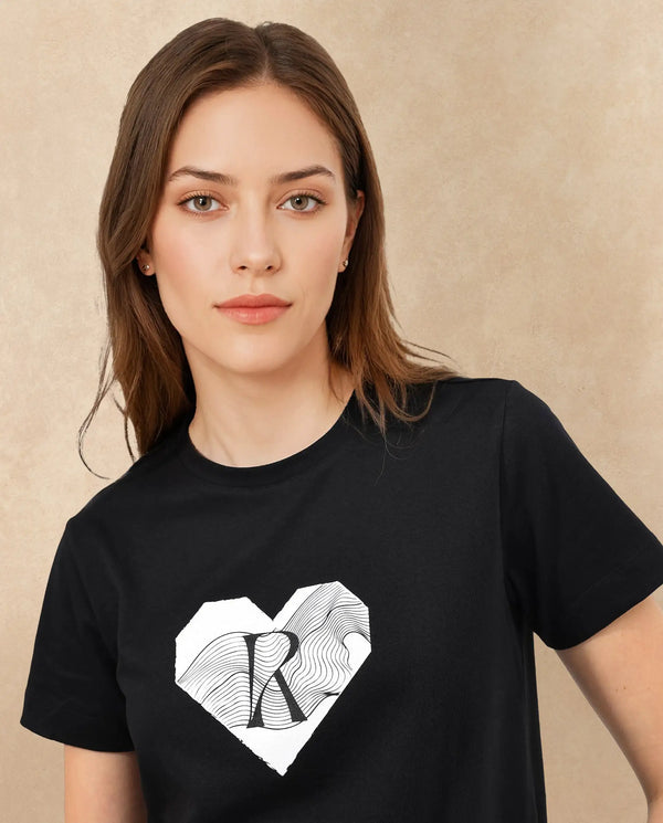 Rareism Women Lee Black Cotton Poly Fabric Short Sleeve Crew Neck Solid T-Shirt