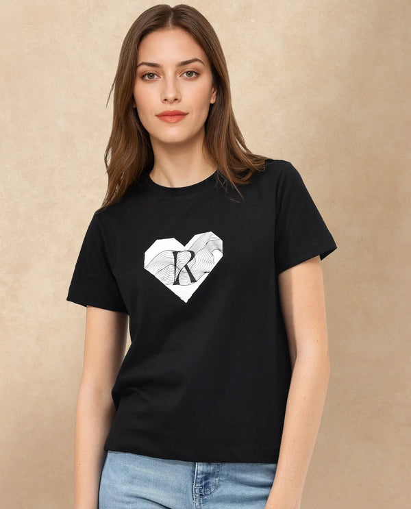 Rareism Women Lee Black Cotton Poly Fabric Short Sleeve Crew Neck Solid T-Shirt