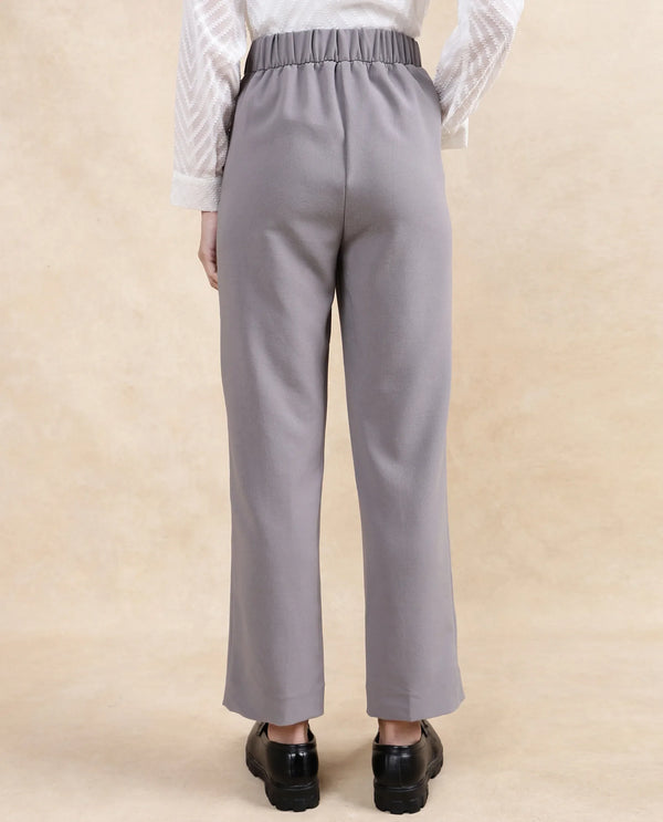 Rareism Women Leezo Grey Plain Trouser