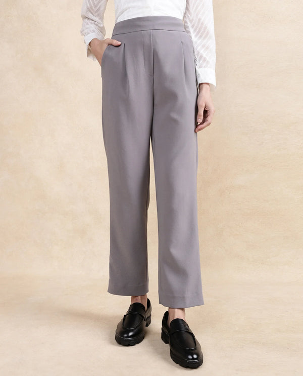 Rareism Women Leezo Grey Plain Trouser