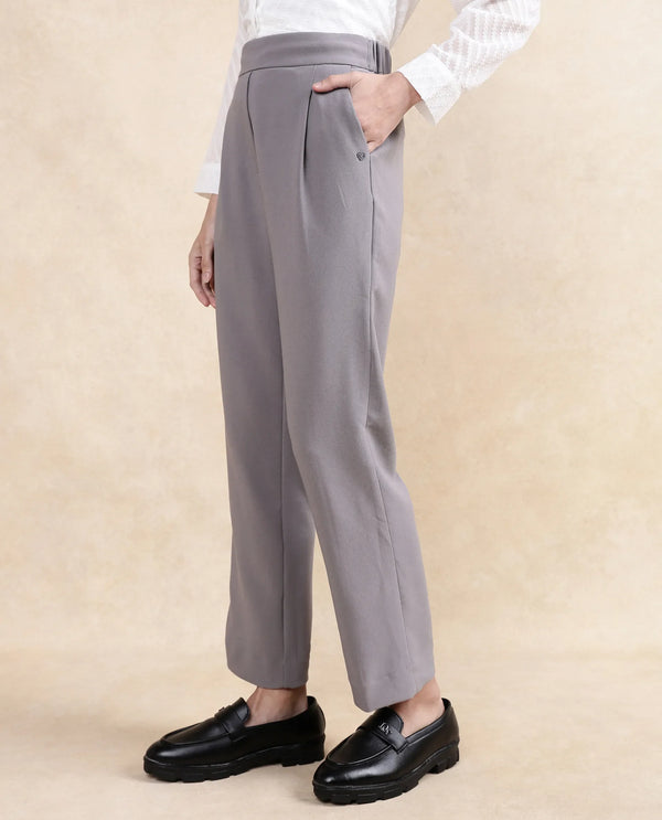 Rareism Women Leezo Grey Plain Trouser