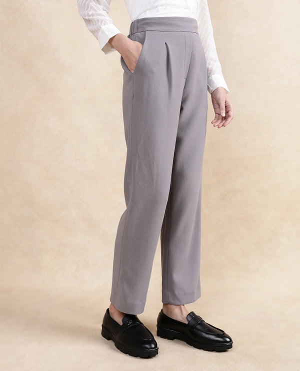 Rareism Women Leezo Grey Plain Trouser