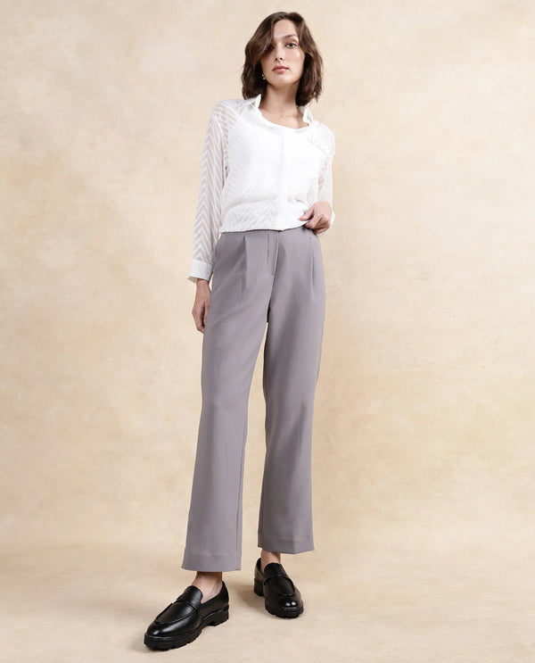Rareism Women Leezo Grey Plain Trouser