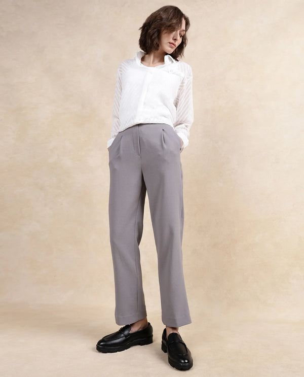 Rareism Women Leezo Grey Plain Trouser