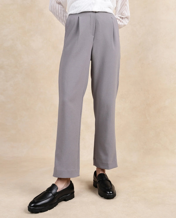 Rareism Women Leezo Grey Plain Trouser