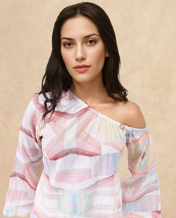 Rareism Women Leightono SC Dusky Multi Multi Top with Striking Abstract Print