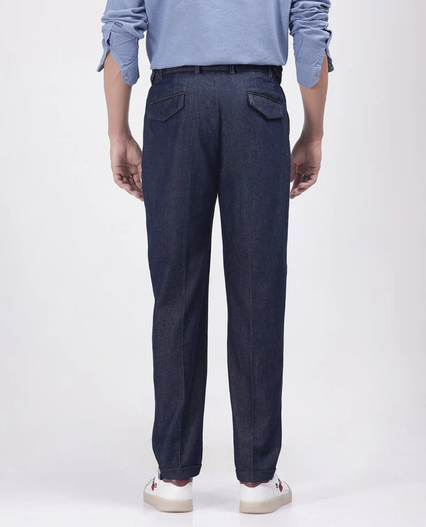 Rare Rabbit Men's Leni Blue Cotton Blend Fabric Baggy Fit Plain Trouser