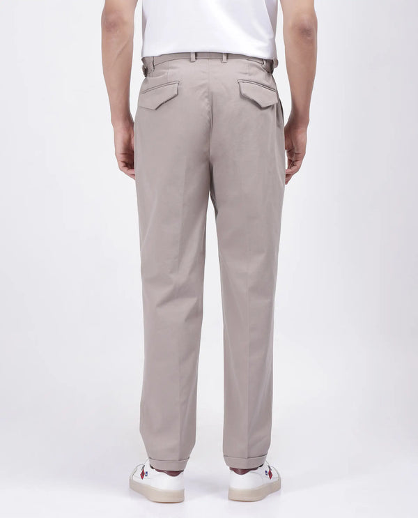 Rare Rabbit Men's Leni Dark Beige Cotton Blend Fabric Baggy Fit Plain Trouser