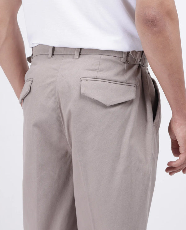 Rare Rabbit Men's Leni Dark Beige Cotton Blend Fabric Baggy Fit Plain Trouser