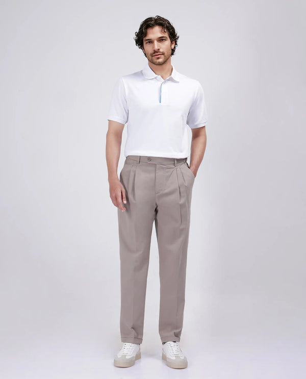 Rare Rabbit Men's Leni Dark Beige Cotton Blend Fabric Baggy Fit Plain Trouser