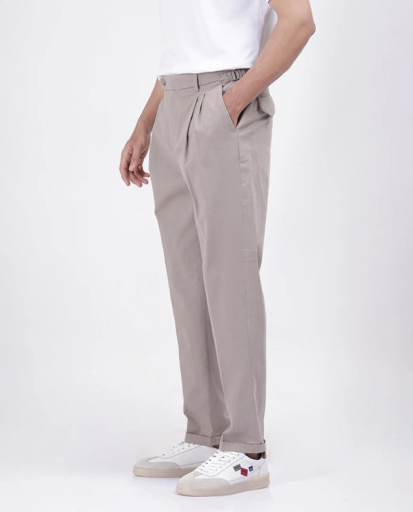 Rare Rabbit Men's Leni Dark Beige Cotton Blend Fabric Baggy Fit Plain Trouser