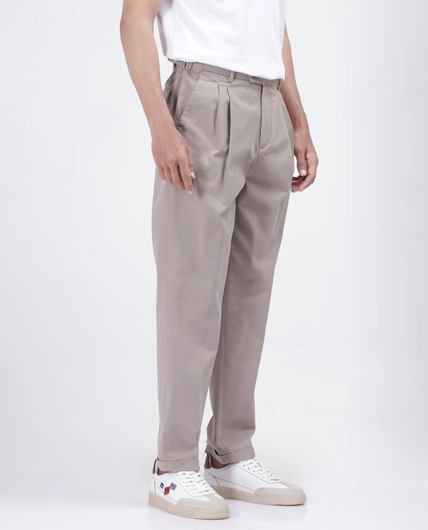 Rare Rabbit Men's Leni Dark Beige Cotton Blend Fabric Baggy Fit Plain Trouser