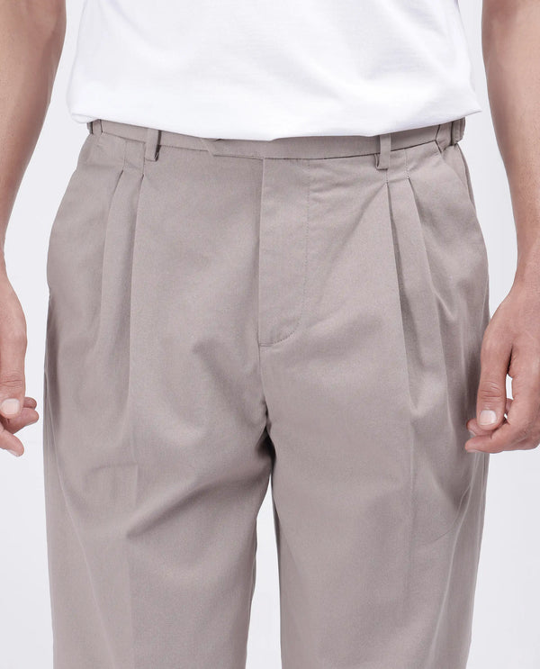 Rare Rabbit Men's Leni Dark Beige Cotton Blend Fabric Baggy Fit Plain Trouser
