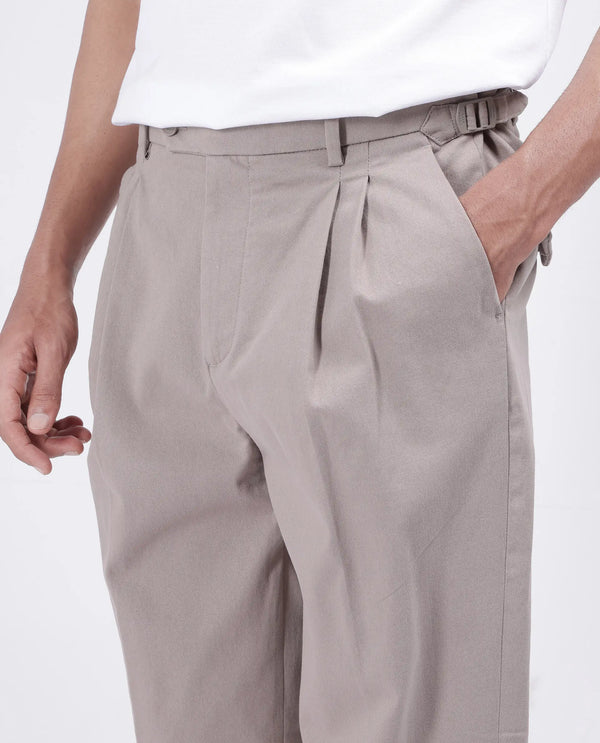 Rare Rabbit Men's Leni Dark Beige Cotton Blend Fabric Baggy Fit Plain Trouser
