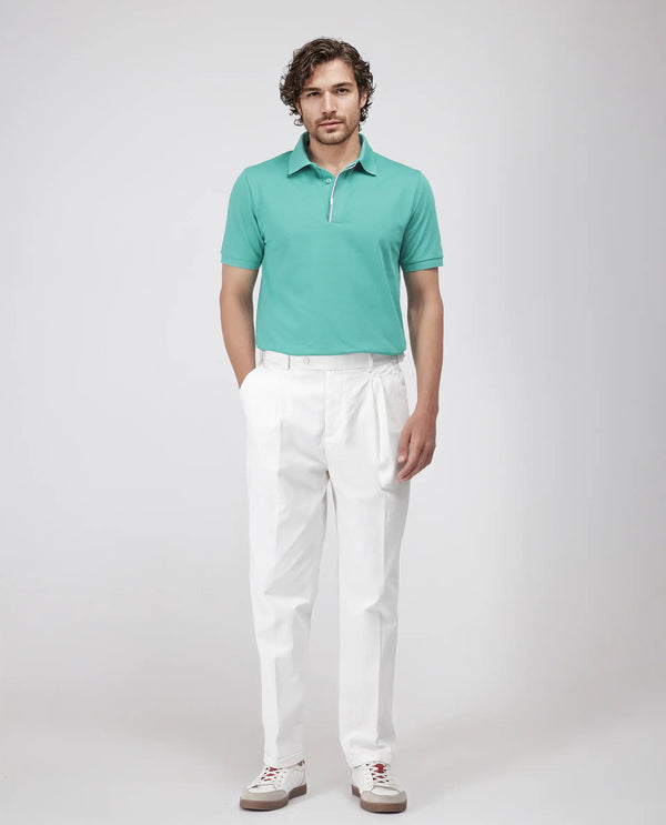 Rare Rabbit Men's Leni White Cotton Blend Fabric Baggy Fit Plain Trouser