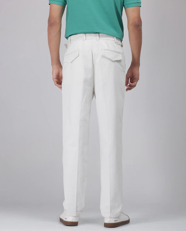 Rare Rabbit Men's Leni White Cotton Blend Fabric Baggy Fit Plain Trouser