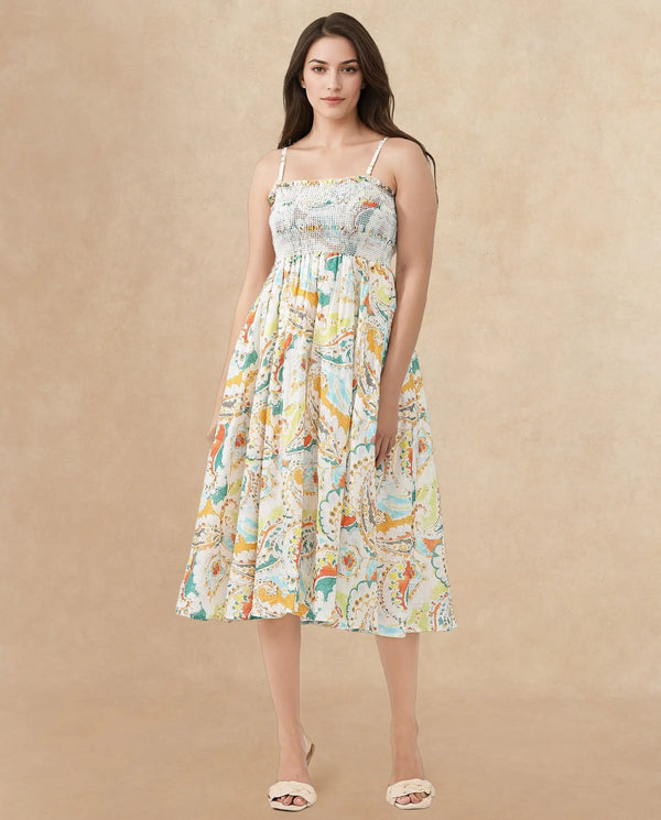 Rareism Womens Lenoid Multi Dress Off Shoulder Print