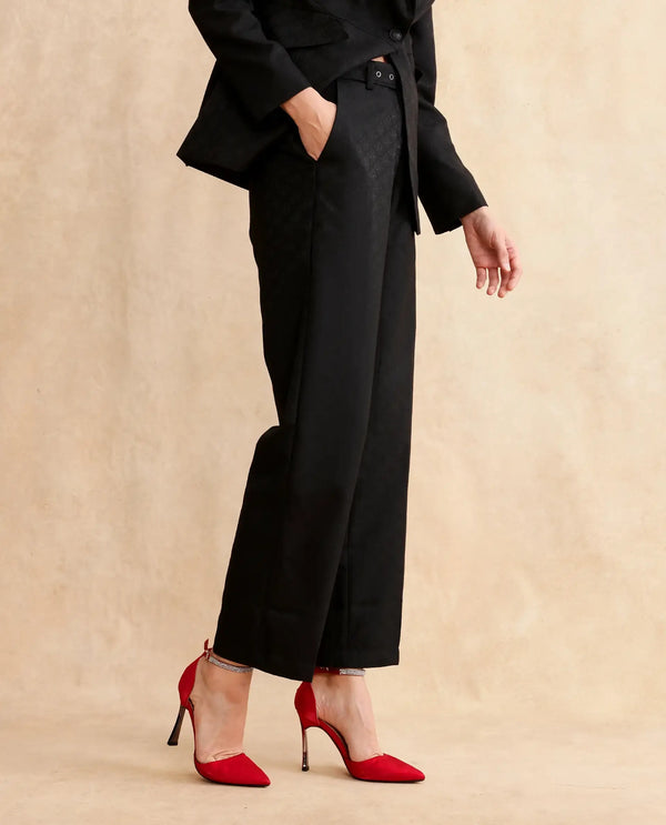 Rareism Women Levels Black Hook Closure Tapered Fit Ankle Length Plain Trouser
