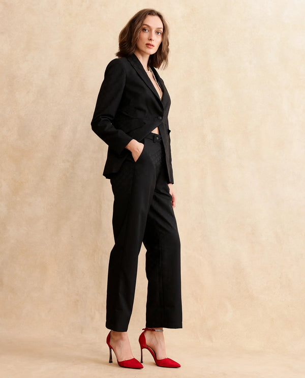 Rareism Women Levels Black Hook Closure Tapered Fit Ankle Length Plain Trouser