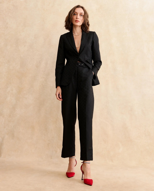 Rareism Women Levels Black Hook Closure Tapered Fit Ankle Length Plain Trouser