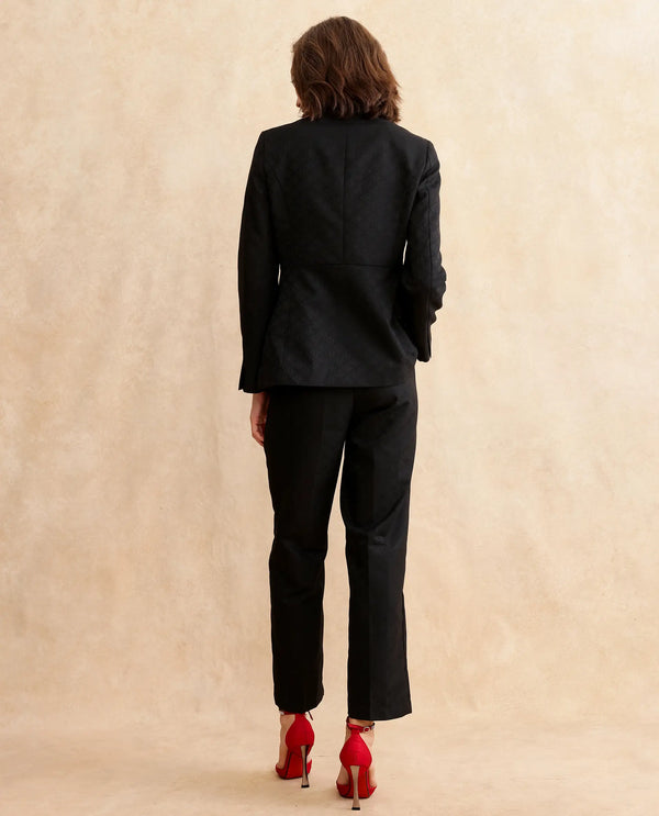 Rareism Women Levels Black Hook Closure Tapered Fit Ankle Length Plain Trouser
